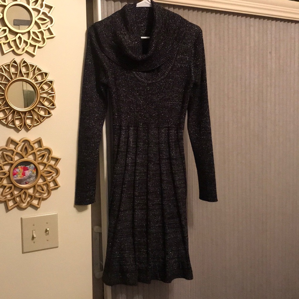 Black/ Silver Calvin Klein Cowl Neck Sweater Dress